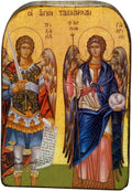Handmade Wooden Greek Christian Orthodox Mount Athos Icon of Archangels Michael and Gabriel /Mp2 Brown