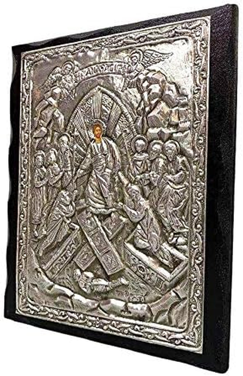 Handmade Greek Christian Orthodox Wood-Metallic Icon of the Resurrection of Jesus Christ (24 X 19Cm or 9.4 X 7.5 In) Solid Wood