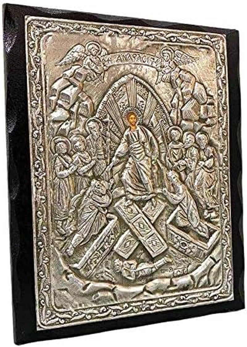 Handmade Greek Christian Orthodox Wood-Metallic Icon of the Resurrection of Jesus Christ (24 X 19Cm or 9.4 X 7.5 In) Solid Wood