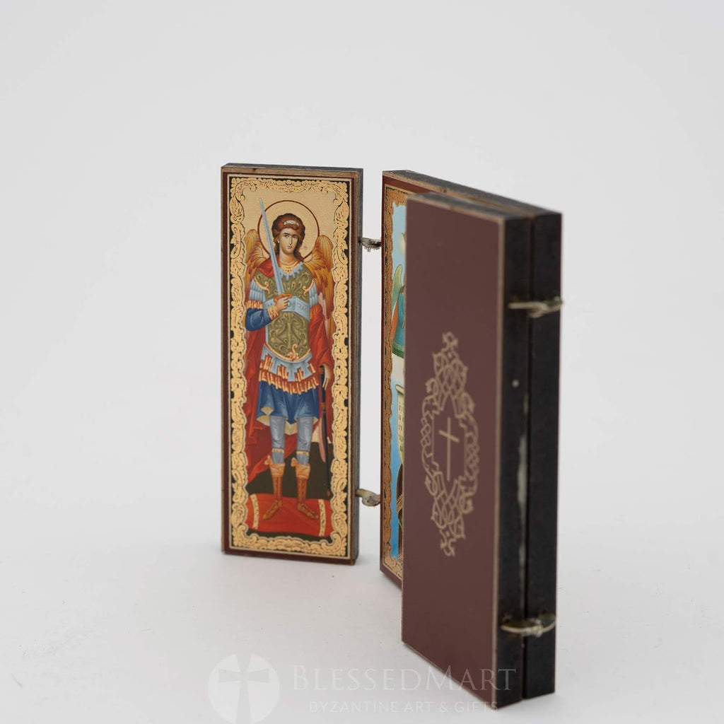 Orthodox Triptych Icon – Folding Wooden Byzantine Icon – Christian Religious Gift & Home Decor – Small Size 3.35" Tall (Panagia Axion Estin)
