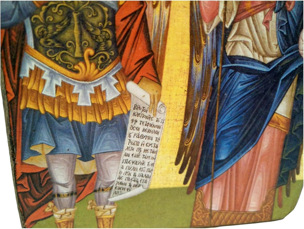 Handmade Wooden Greek Christian Orthodox Mount Athos Icon of Archangels Michael and Gabriel /Mp2 Brown