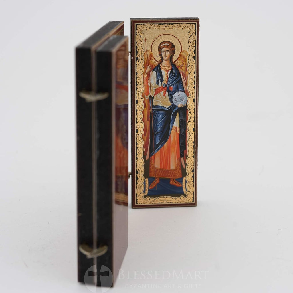 Orthodox Triptych Icon – Folding Wooden Byzantine Icon – Christian Religious Gift & Home Decor – Small Size 3.35" Tall (Panagia Axion Estin)