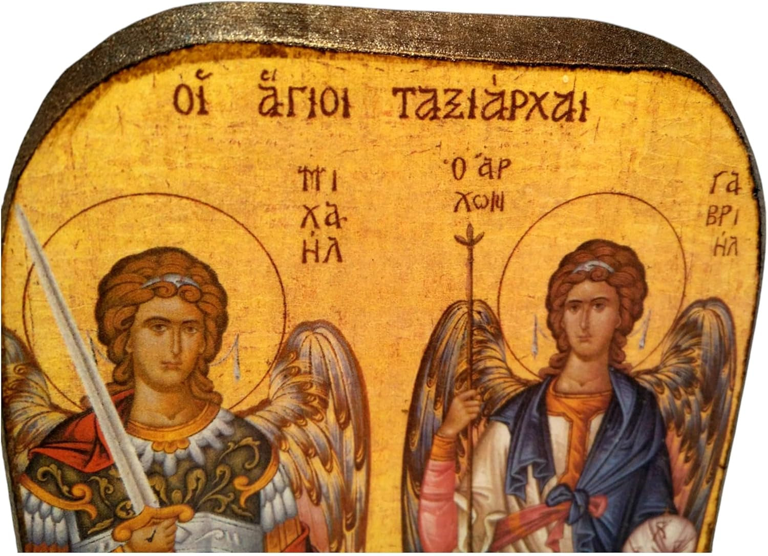 Handmade Wooden Greek Christian Orthodox Mount Athos Icon of Archangels Michael and Gabriel /Mp2 Brown