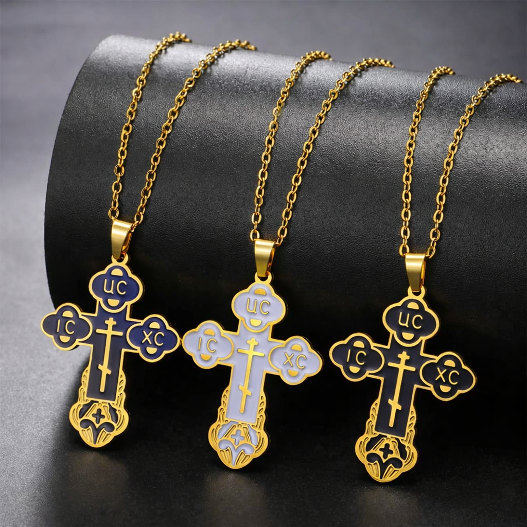 Stainless Steel Coloured Orthodox Crosses