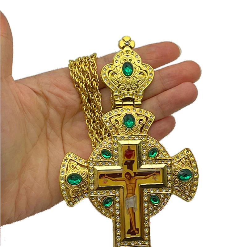 Orthodox Pectoral Cross Multicolour Crystals