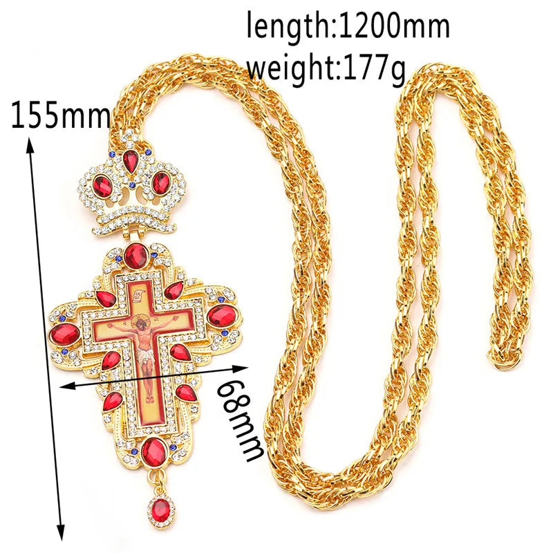 Orthodox Pectoral Cross Red and Clear Crystal