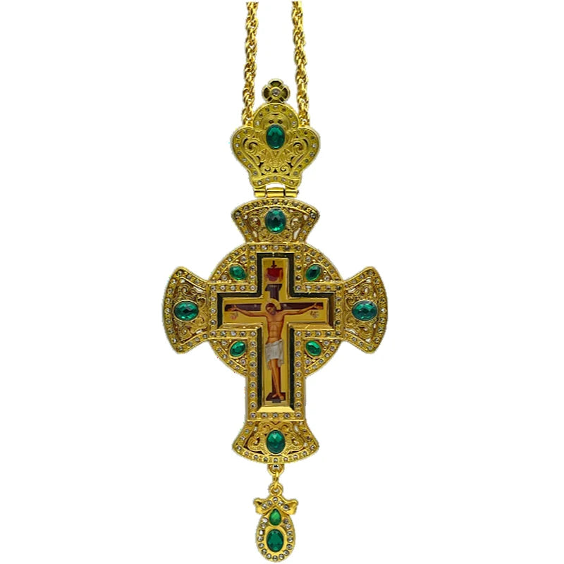 Orthodox Pectoral Cross Multicolour Crystals