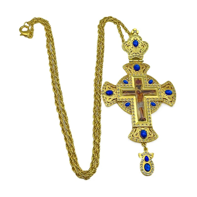 Orthodox Pectoral Cross Multicolour Crystals