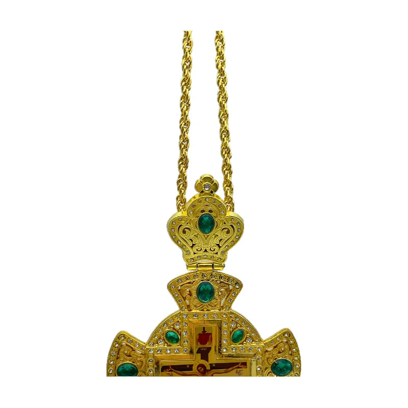 Orthodox Pectoral Cross Multicolour Crystals