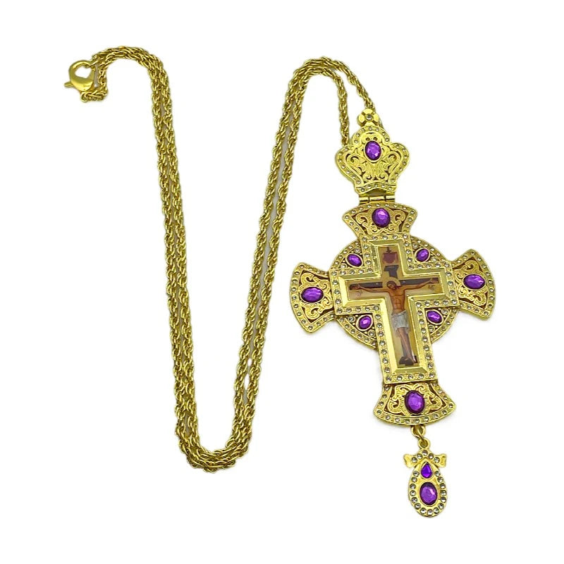 Orthodox Pectoral Cross Multicolour Crystals