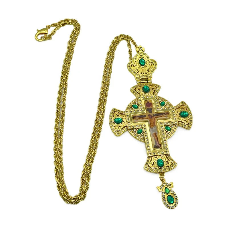 Orthodox Pectoral Cross Multicolour Crystals
