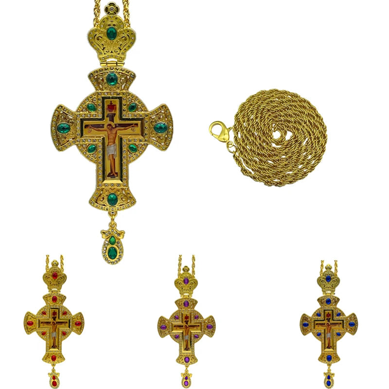 Orthodox Pectoral Cross Multicolour Crystals