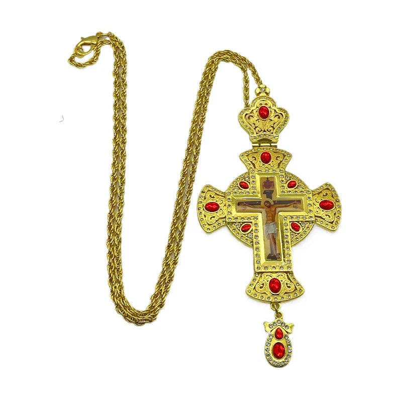 Orthodox Pectoral Cross Multicolour Crystals