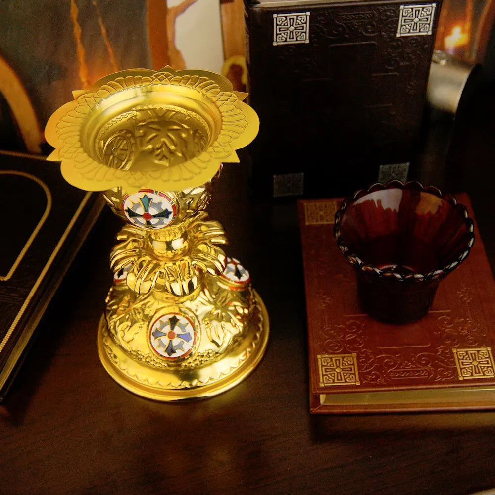 Gold Enamel Cross Vigil Lamp