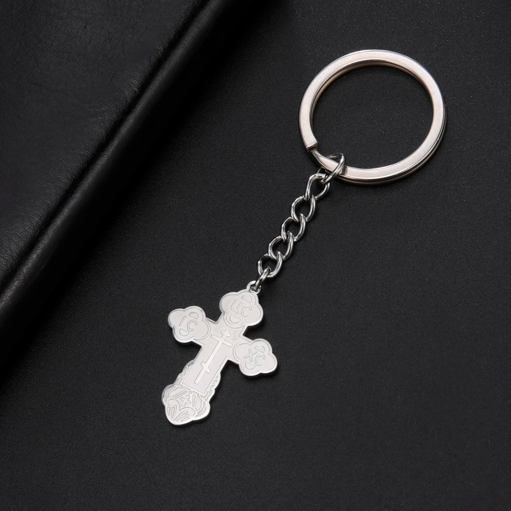 Stainless Steel Orthodox Cross Key Chain