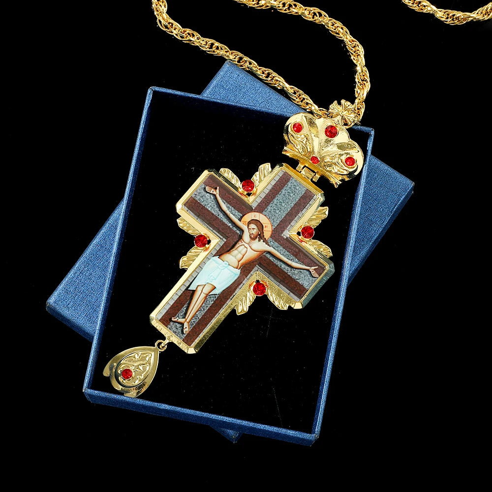 Orthodox Pectoral Cross Red Crystal
