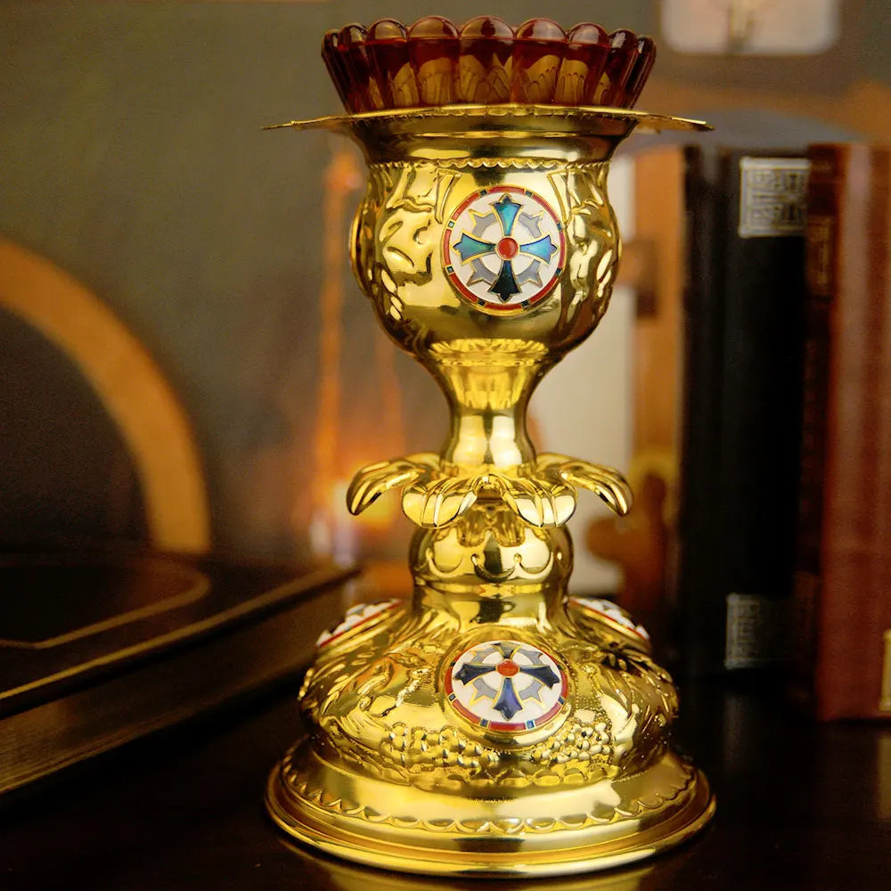Gold Enamel Cross Vigil Lamp