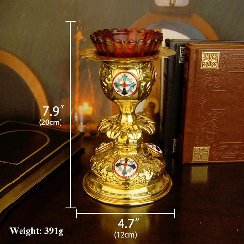 Gold Enamel Cross Vigil Lamp
