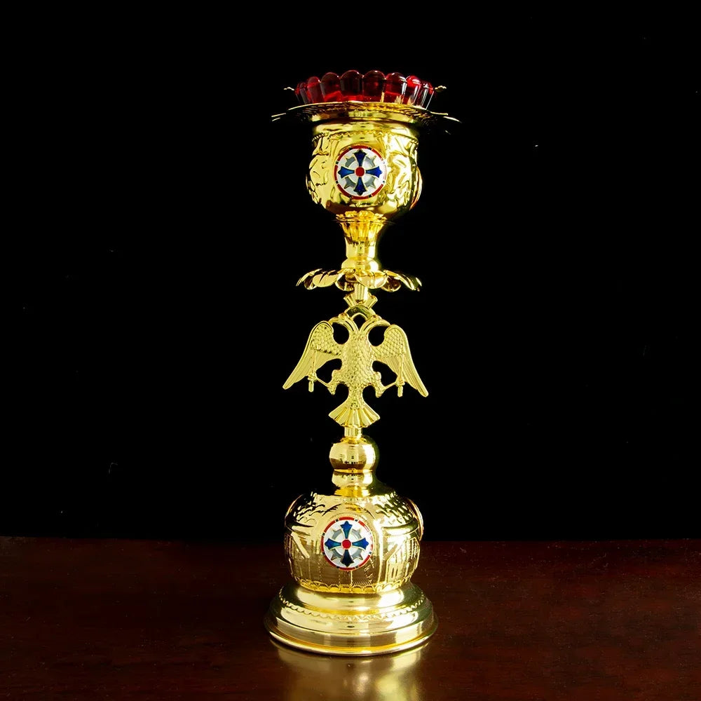 Gold Vigil Lamp With Blue Cross
