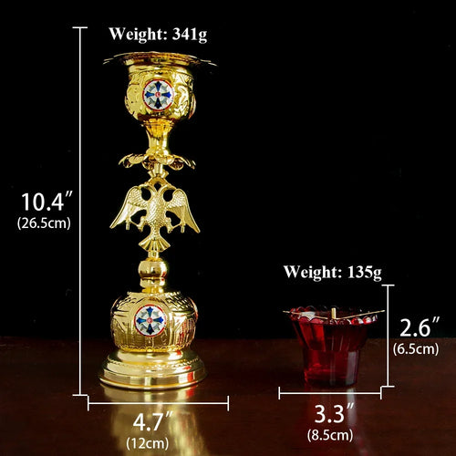 Gold Vigil Lamp With Blue Cross