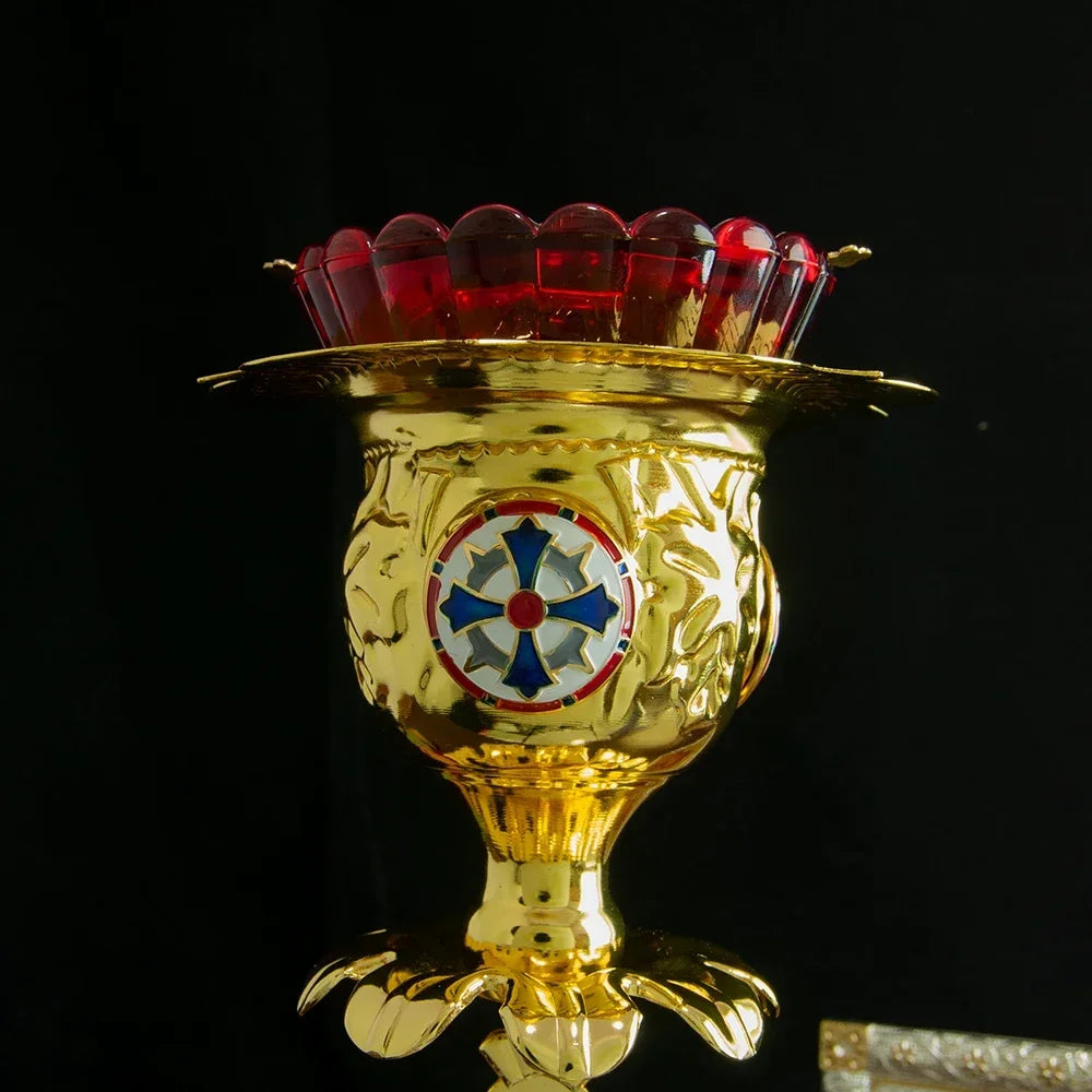 Gold Vigil Lamp With Blue Cross