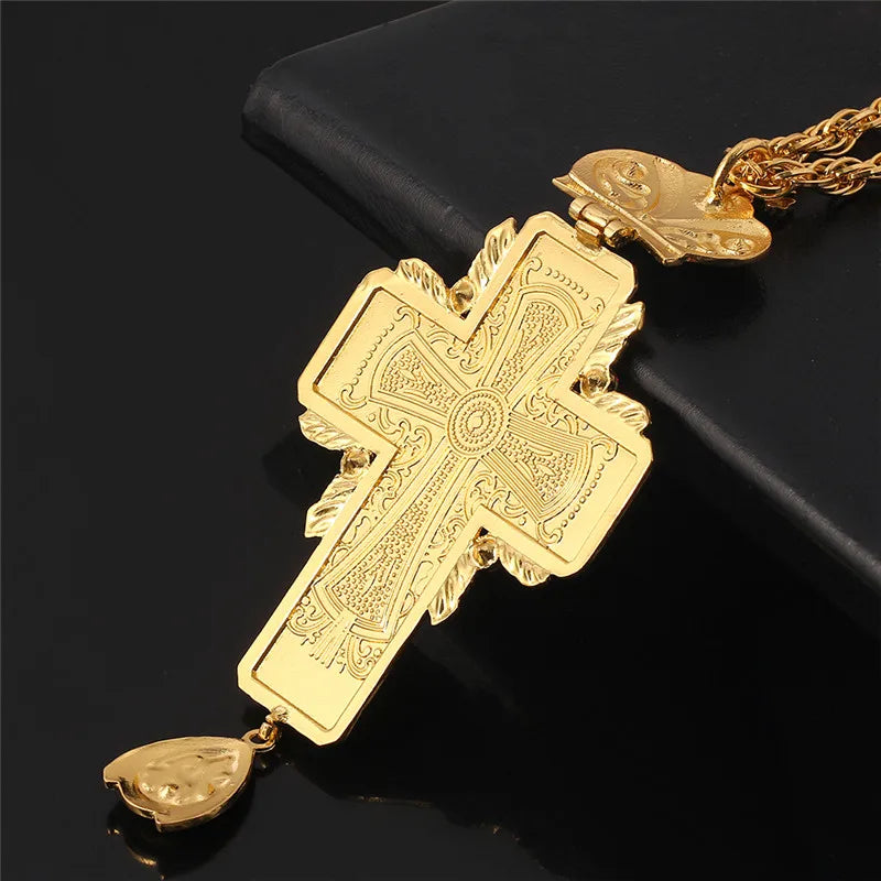 Orthodox Pectoral Cross Red Crystal