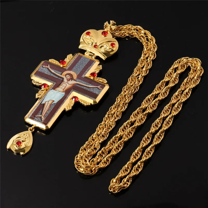 Orthodox Pectoral Cross Red Crystal