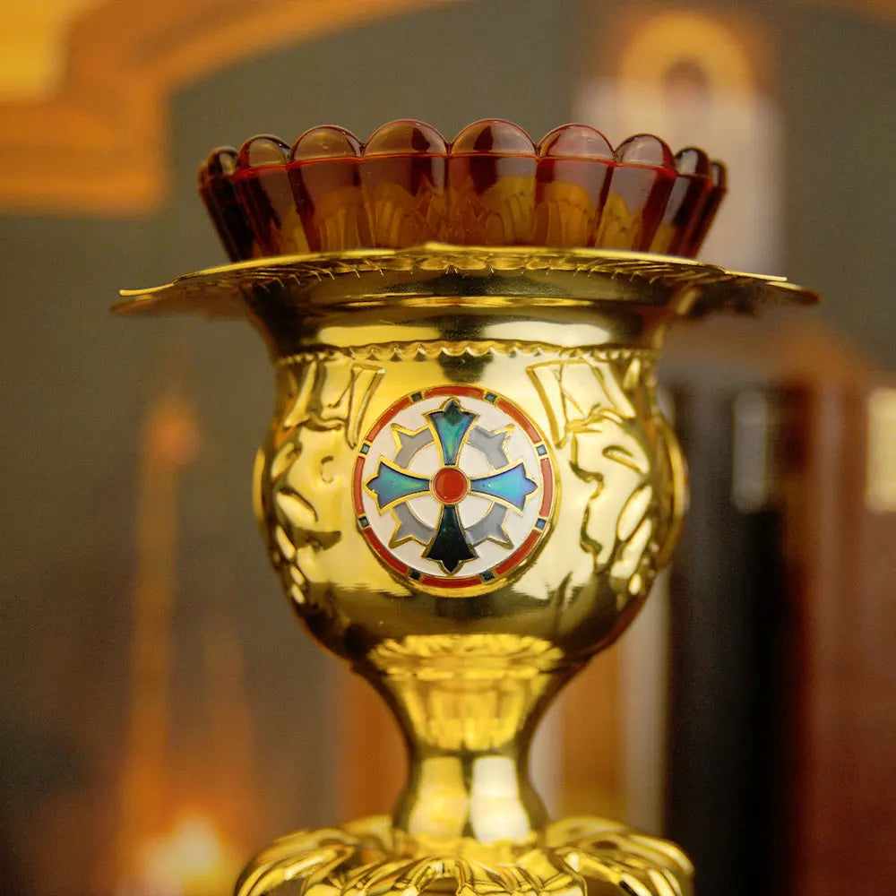 Gold Enamel Cross Vigil Lamp