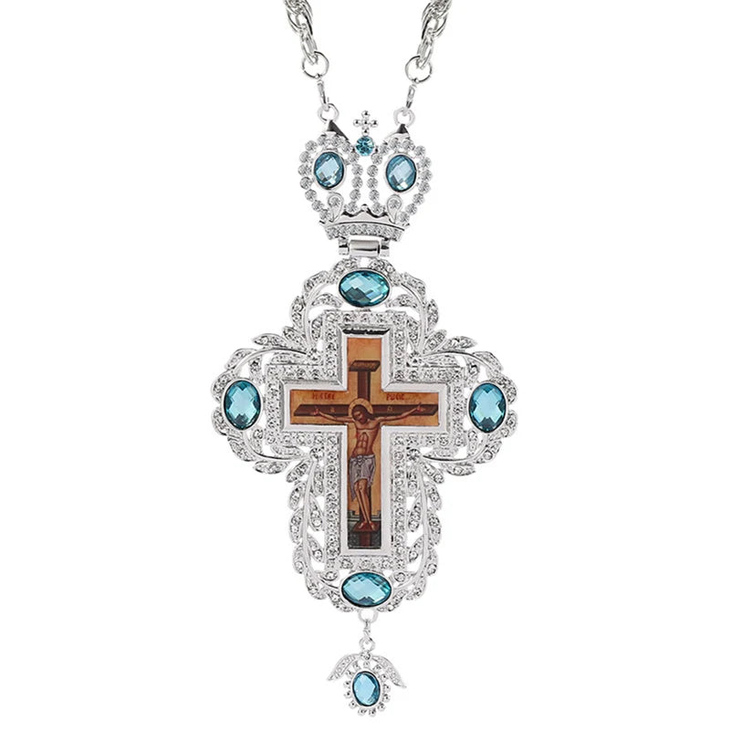 Silver Pectoral Cross with Blue details