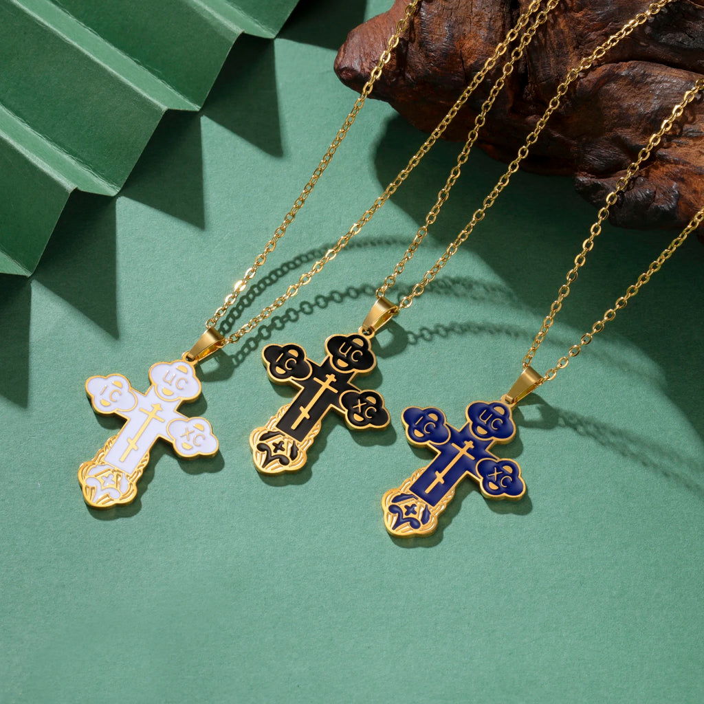 Stainless Steel Coloured Orthodox Crosses