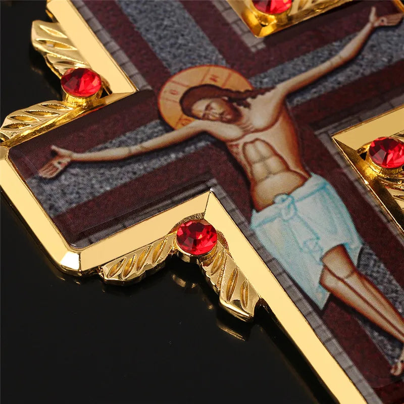 Orthodox Pectoral Cross Red Crystal