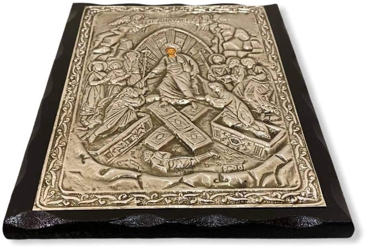 Handmade Greek Christian Orthodox Wood-Metallic Icon of the Resurrection of Jesus Christ (24 X 19Cm or 9.4 X 7.5 In) Solid Wood