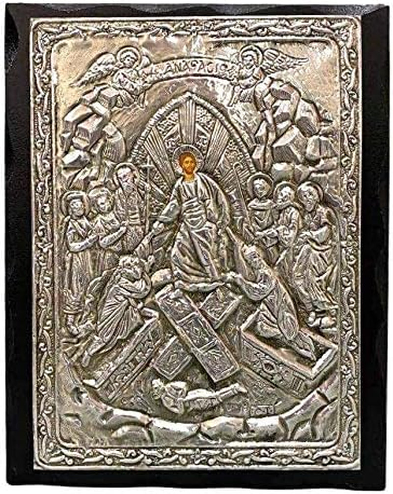 Handmade Greek Christian Orthodox Wood-Metallic Icon of the Resurrection of Jesus Christ (24 X 19Cm or 9.4 X 7.5 In) Solid Wood